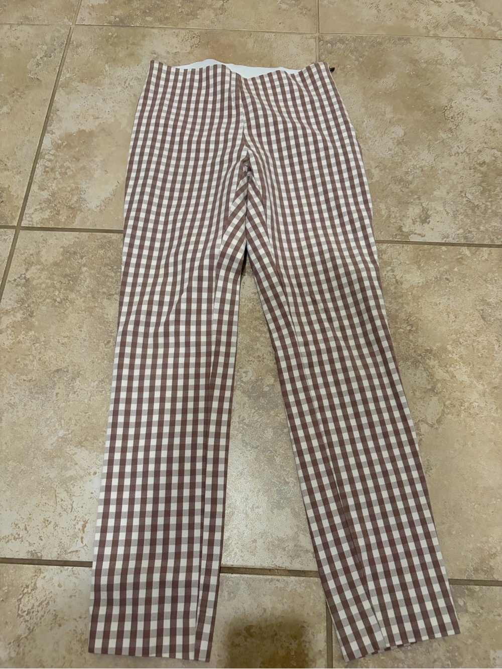 Brown and White Gingham Cropped Pants